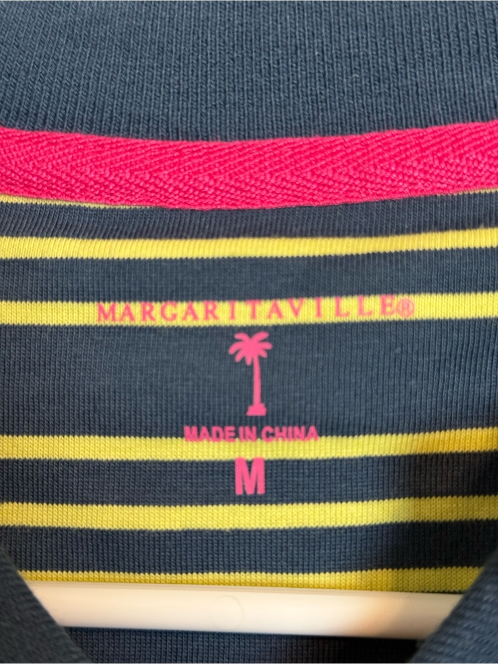 Margaritaville Navy & Lime Striped Men's Polo with sun protection - Picture 2 of 5